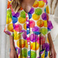 Women's Summer Rainbow Watercolor Polka Dot Print Cotton And Linen Dress