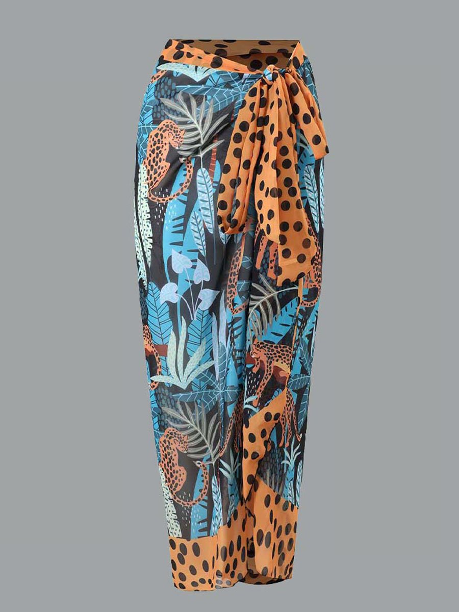 Women's Swimsuit Retro Printed Chiffon Maxi Skirt