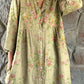 Women's Elegant Simple Floral Pattern Shirt Cotton and Linen Dress with Pockets