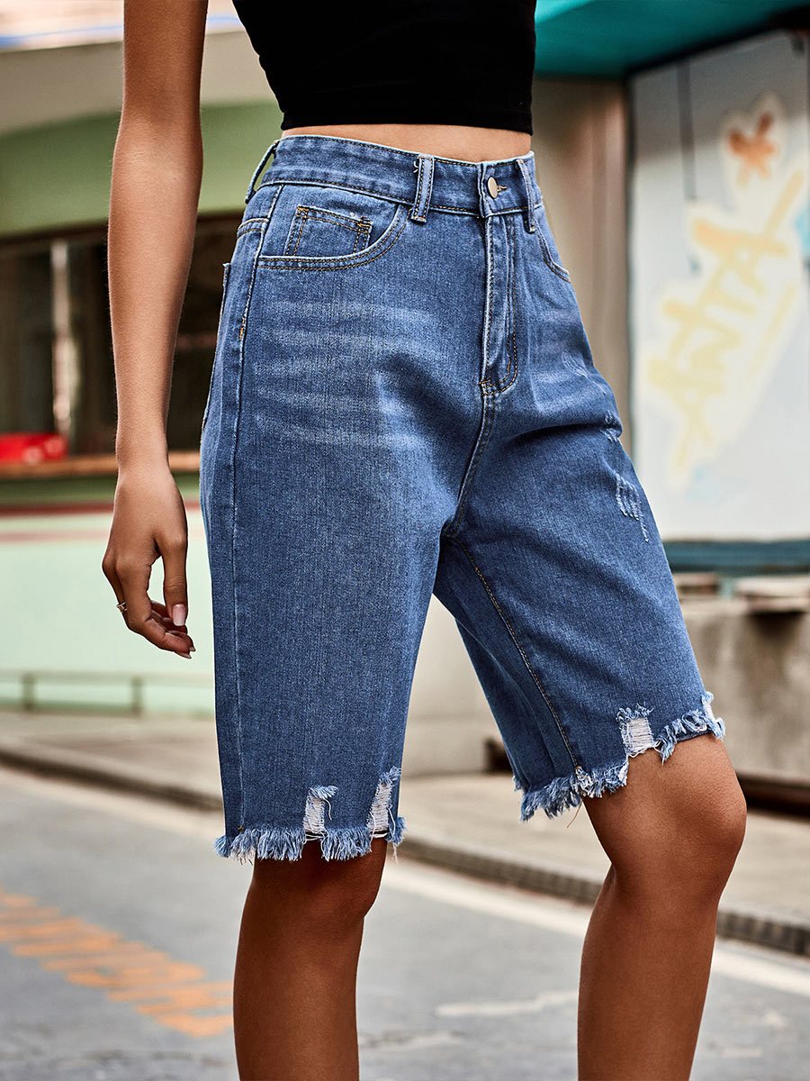 Women's Fashion Raw Edge Tassel Jeans