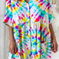 Women's Rainbow Tie-Dye Printed Cotton And Linen Dress