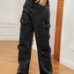 Women's Distressed Multi-Pocket Denim Cargo Pants