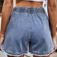 Raw Edge Bud Denim Elastic Waist Shorts