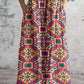 Women's Elegant Retro Geometric Floral V-Neck Cotton and Linen Dress with Pockets