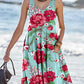 Women's Beach Resort Style Rose Floral Pattern Tank Top Dress with Pockets