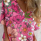 Women's Summer Resort Style Sunflower Pattern shirt Style Cotton and Linen Top