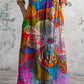 Women's Art Floral V-Neck Colorful Pattern Cotton and Linen Dress