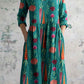 Women's Elegant Vegetable Carrot Pattern V-Neck Cotton and Linen Dress