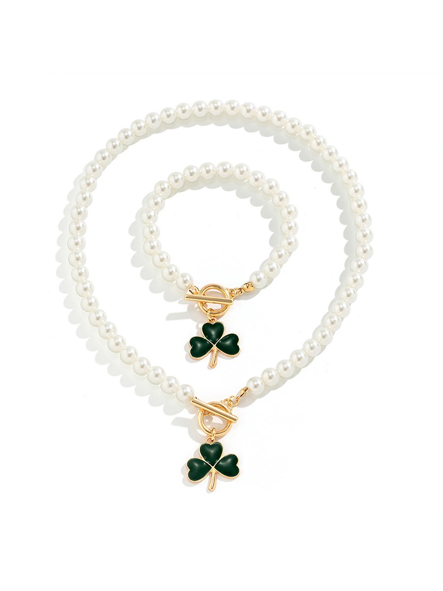 Baroque Imitation Pearl Clover Versatile High-Quality Accessories Necklace Set