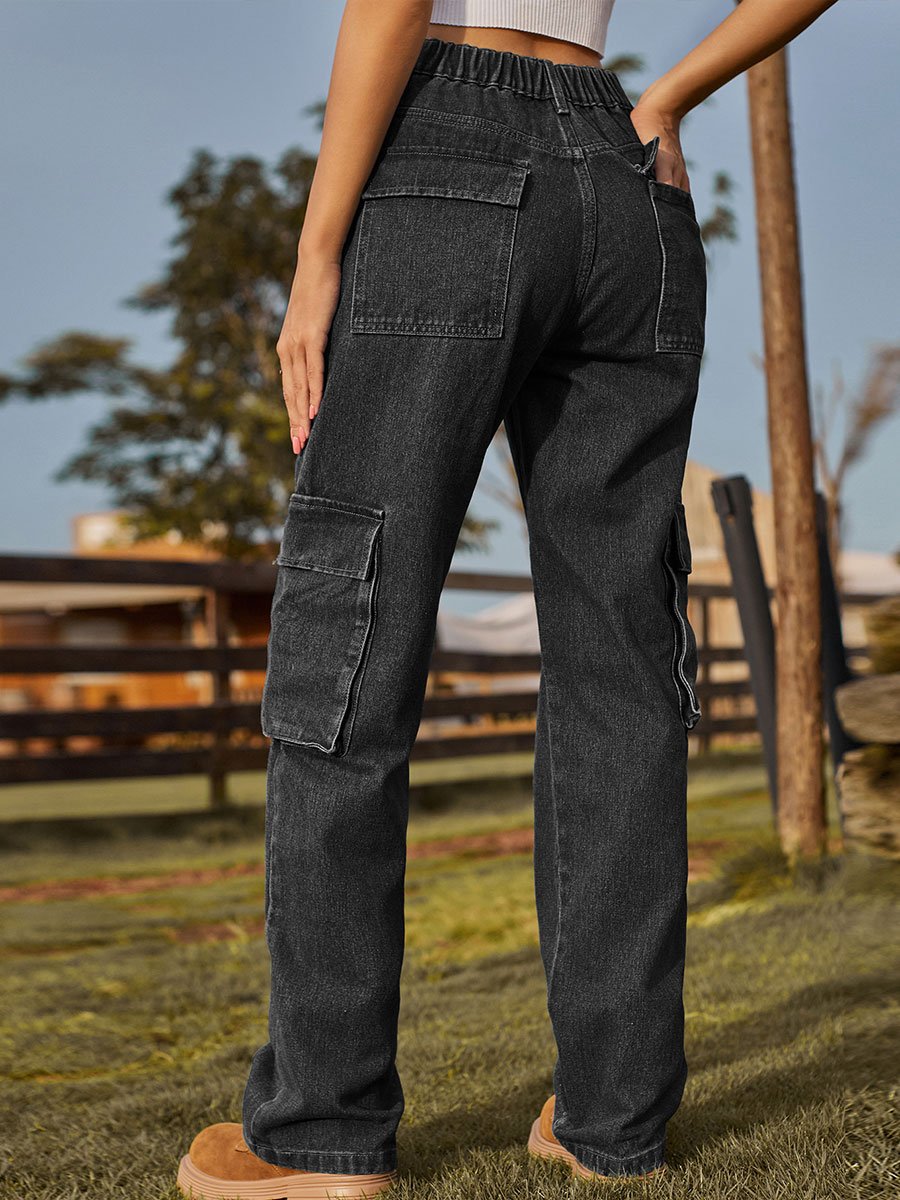 Women's Multi-Pocket Washed Cargo Jeans