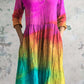 Women's V-Neck Rainbow Gradient Pattern Dress with Pockets