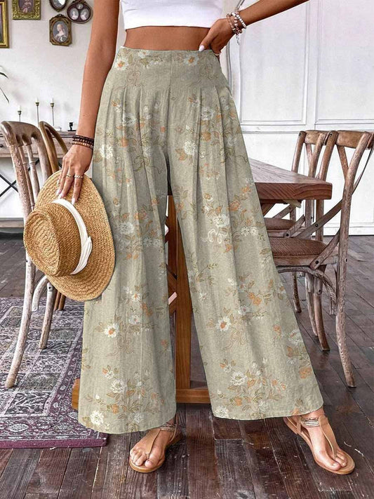 Women's Elegant Simple Floral Pattern Art Flower Wide Leg Pants