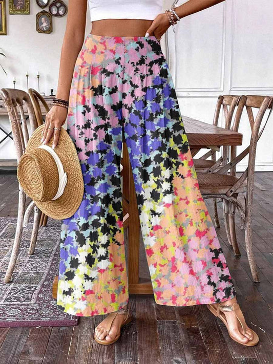 Women's Summer Floral Print Pattern Cotton Wide Leg Pants