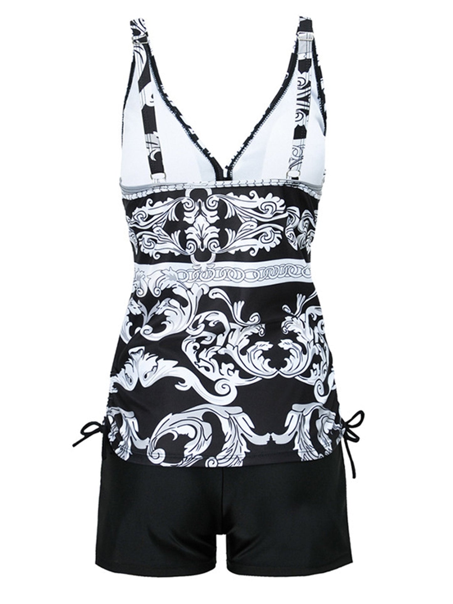 Women's Paisley Print V-neck Drawstring Tankini Set Swimsuit