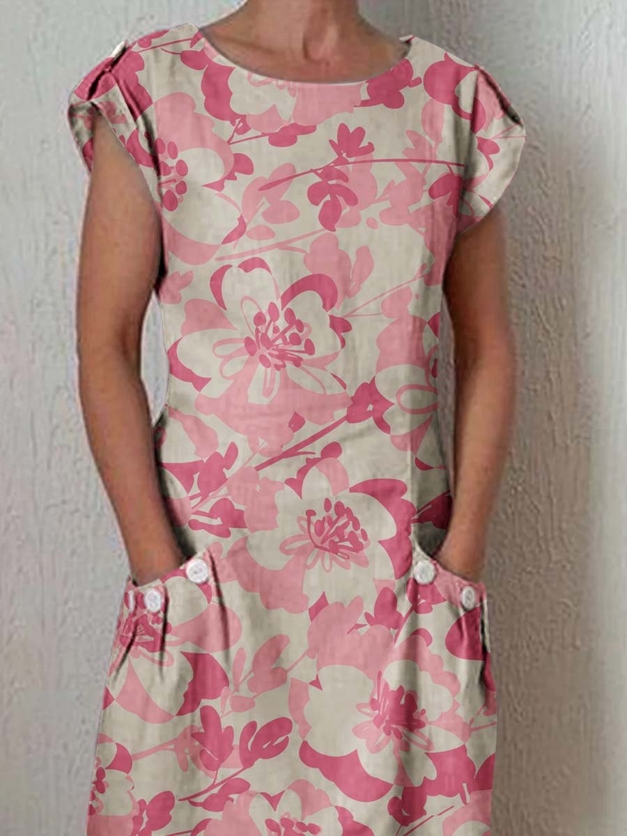 Women's Elegant Floral Pattern Crew Neck Dress