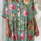 Women's Elegant Rose Floral Print Cotton and Linen Dress