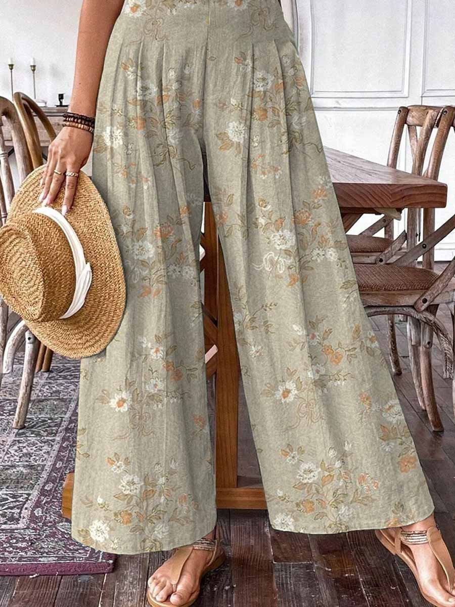 Women's Elegant Simple Floral Pattern Art Flower Wide Leg Pants