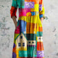 Women's V-neck Artistic Ccolorful Pattern Cotton And Linen Dress