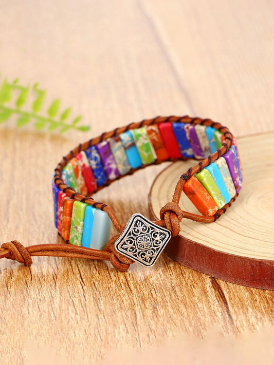 Natural Stone Handwoven Leather Cord Bracelet