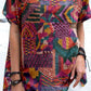 Women's Artistic Colorful Geometric Pattern Round Neck Cotton and Linen Top