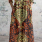 Women's Bohemian Pattern V-Neck Cotton and Linen Dress