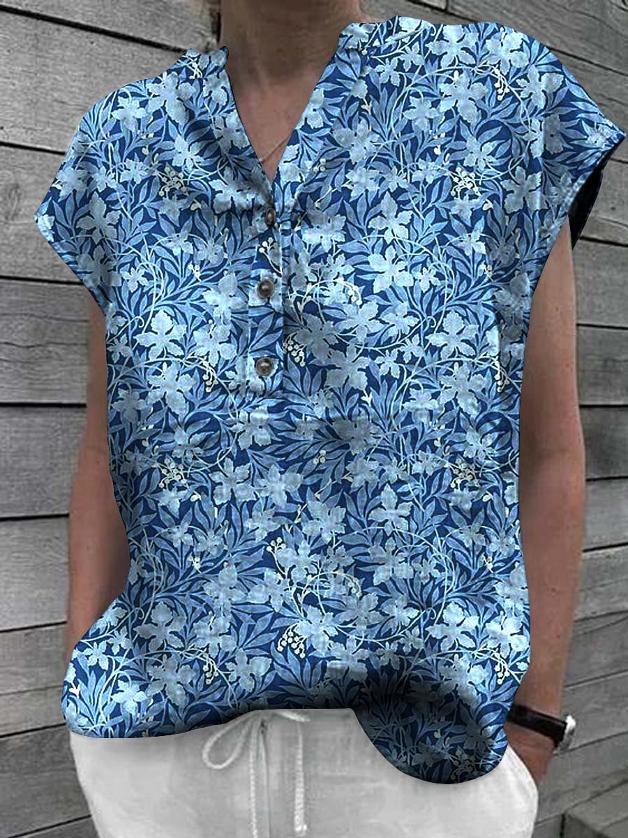 Women's Floral Art Casual Cotton Shirt Top