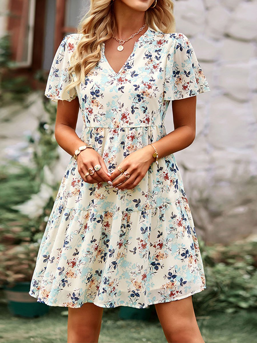 Women's Botanical Print V-Neck Dress