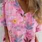 Women's Elegant Floral Pattern Shirt Style Cotton and Linen Top