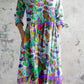 Women's Art Colorful Bohemian Floral V-Neck Cotton and Linen Dress with Pockets