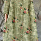 Women's Elegant  Rose Floral Pattern Shirt Style Cotton and Linen Dress