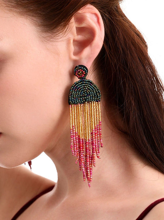 Women's Bohemian Rice Bead Tassel Earrings