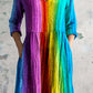 Women's V-Neck Rainbow Gradient Pattern Dress with Pockets