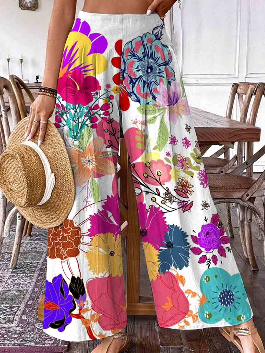 Women's  Floral Print Wide Leg Pants