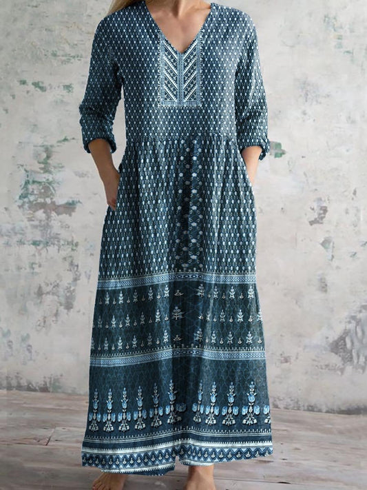 Women's Retro Ethnic Style Printed Casual Cotton Dress