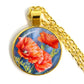 Stylish Poppy Pattern Glass Round Gold Necklace