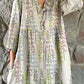 Women's Elegant Floral Pattern Shirt Style Cotton and Linen Dress