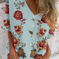 Women's Elegant Floral Pattern Shirt Style Cotton and Linen Top