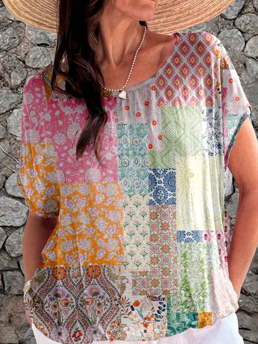 Women's Pastoral Geometric Print Top