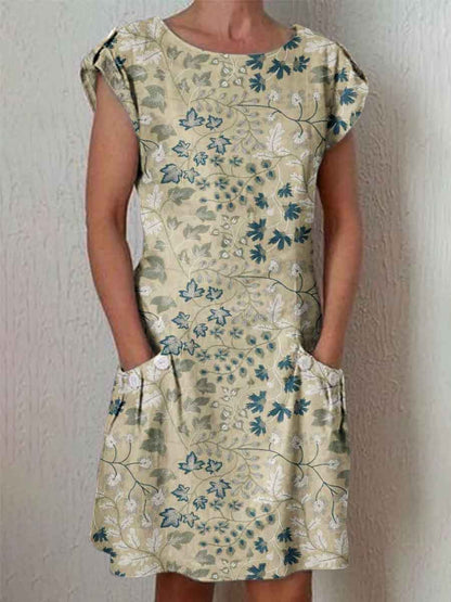 Women's Elegant Floral Pattern Crew Neck Dress