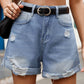 Women's Retro Washed Distressed Denim Curl Shorts