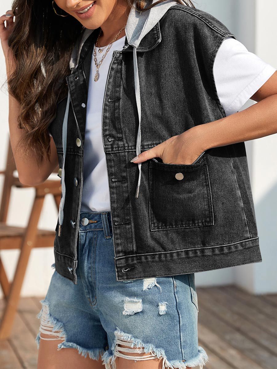 Women's Retro Denim Slim Washed Hat Vest