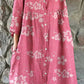 Women's Floral Sakura Print Cotton and Linen Shirt Dress