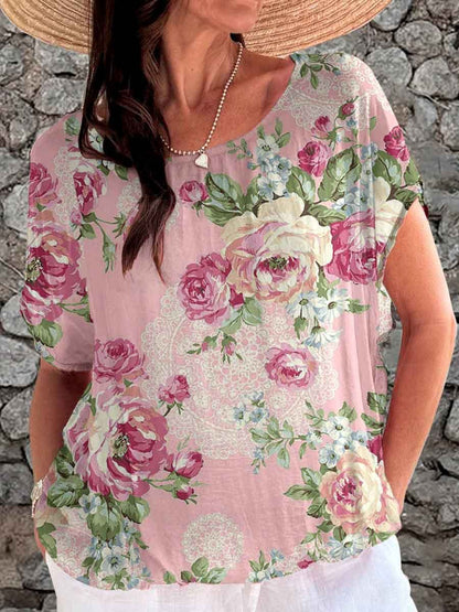 Women's Elegant Simple  Rose Floral Print Top