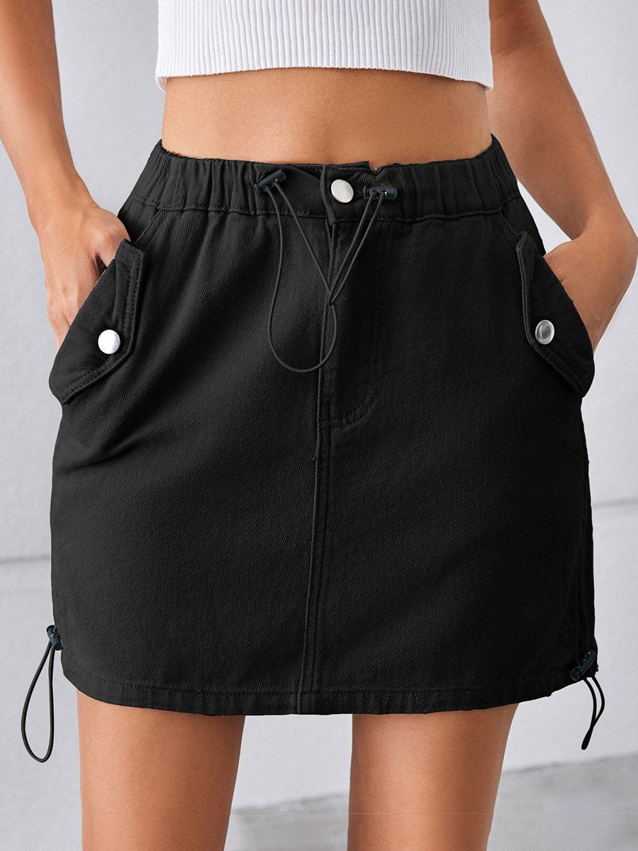 Women's Drawstring Elastic Waist Denim Skirt