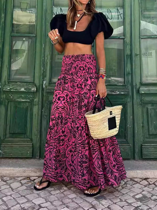 Women's Printed Spliced Loose Skirt