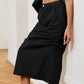 Women's Washed Elastic Waist Drawstring Denim Midi Skirt